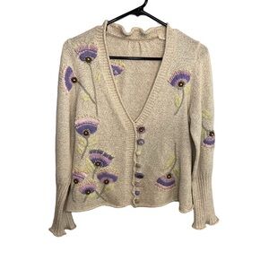 Vintage Beige Embroidered Floral Cardigan